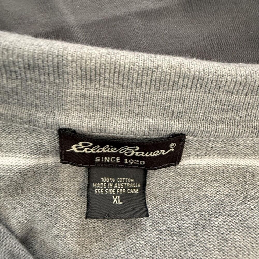 Eddie Bauer Polo Shirt Mens XL Gray Striped Short Sleeve 100% Cotton Casual - Picture 2 of 5